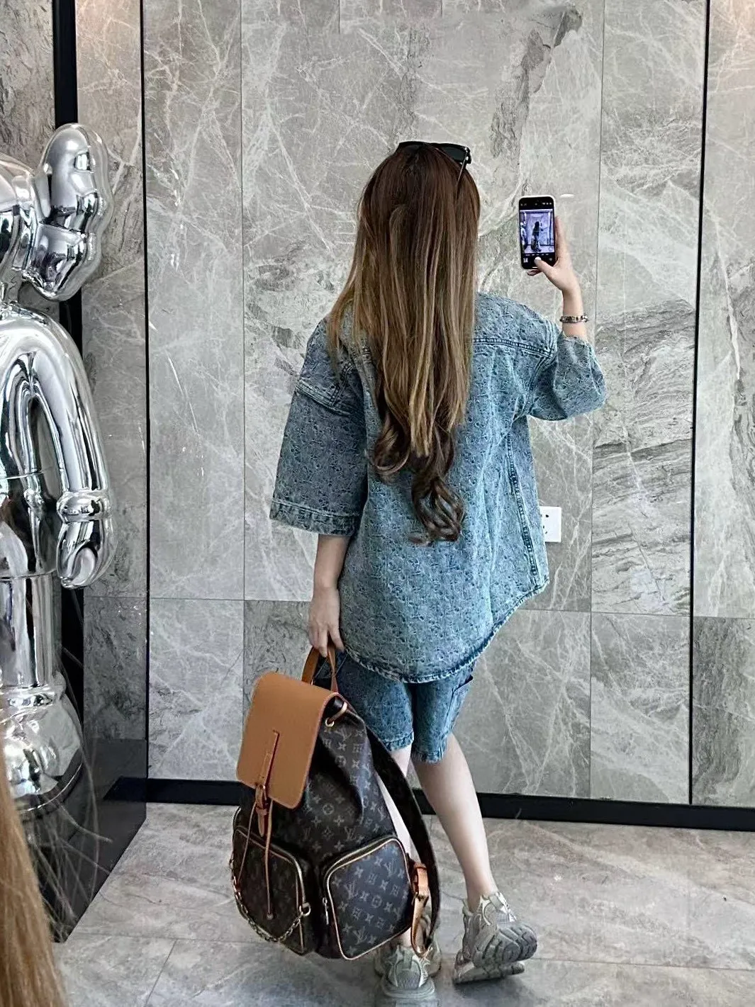 Louis Vuitton/Louis Vuitton 25ss all-over old flower jacquard suit denim short-sleeved shirt